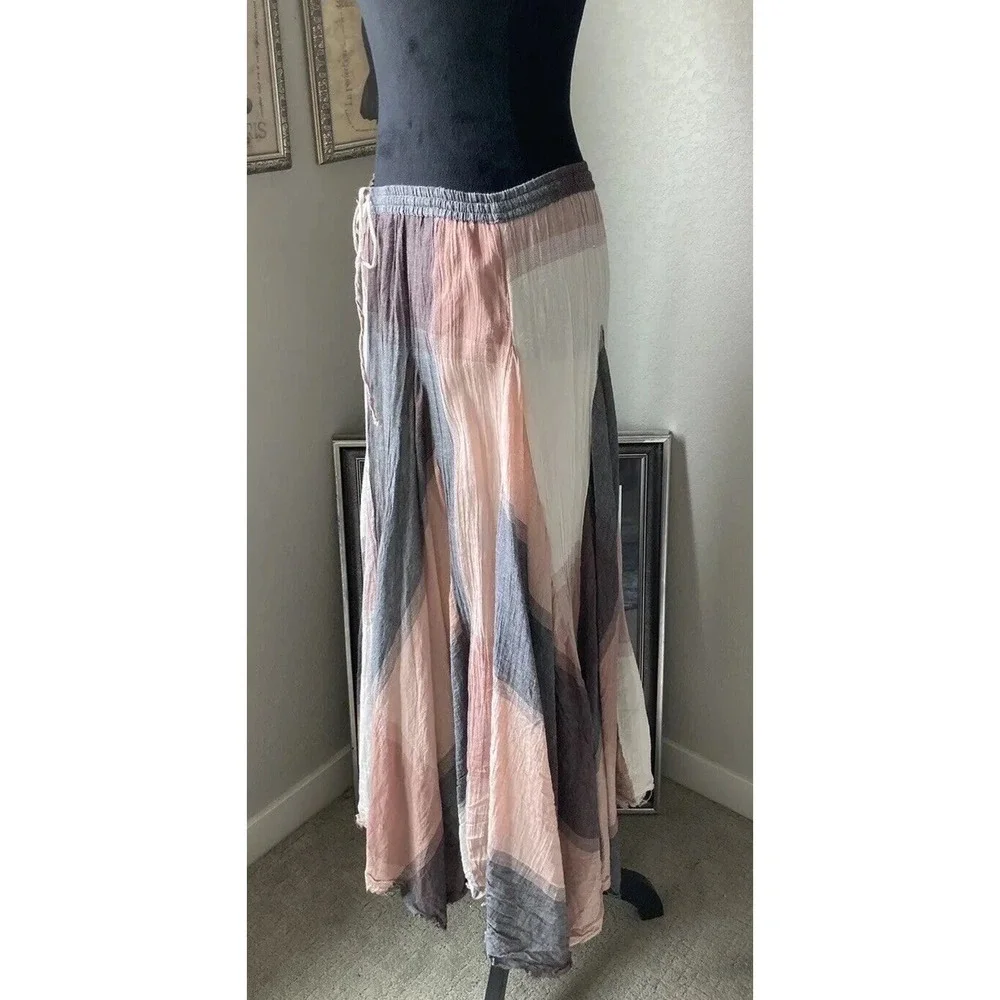 Sundance Boho Long Layered Peasant Skirt Lagenlook Women XS Pink Gray Plaid - Picture 3 of 13